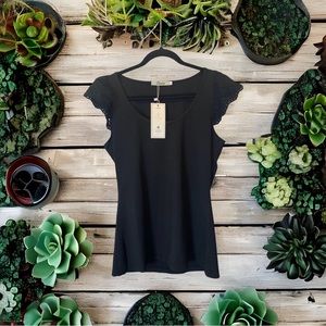🌺👚NWT Black Ribbed Flutter-Sleeve Top by Cinnie Large👚🌺